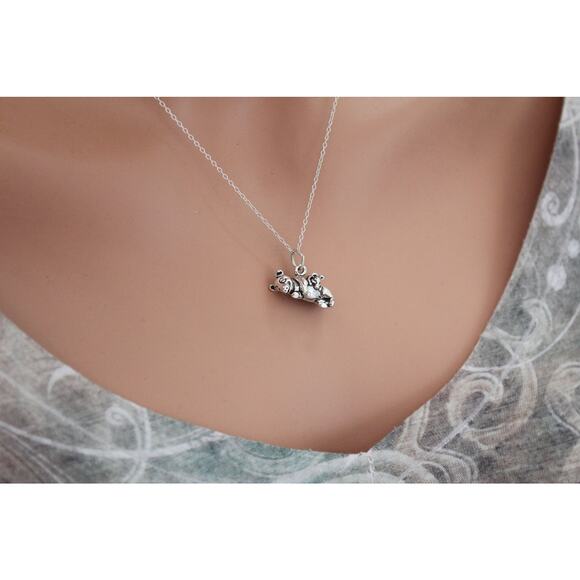 Sterling Silver Pig with Piglet Charm Necklace - Picture 3 of 6